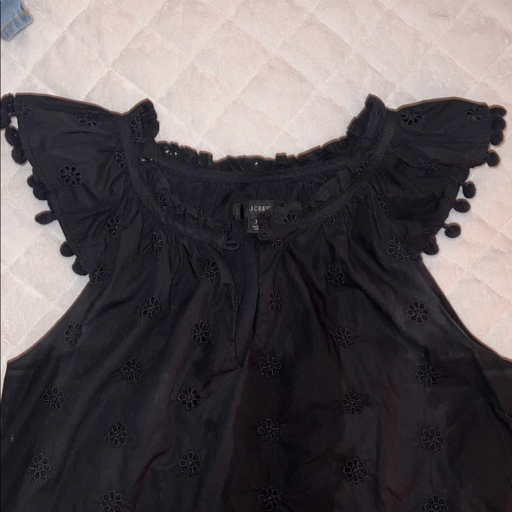 J. Crew Black Eyelet Cap Sleeve Blouse